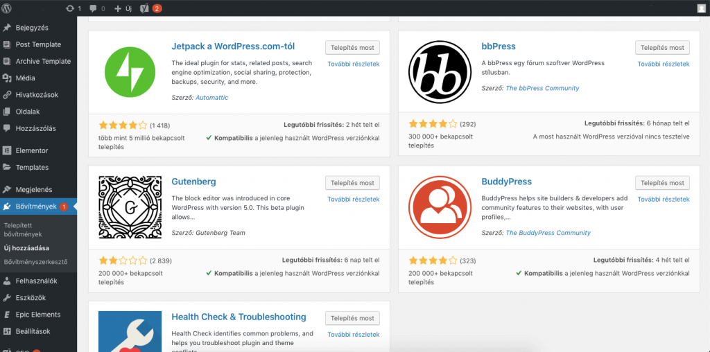 Wordpress bővítmény könyvtár