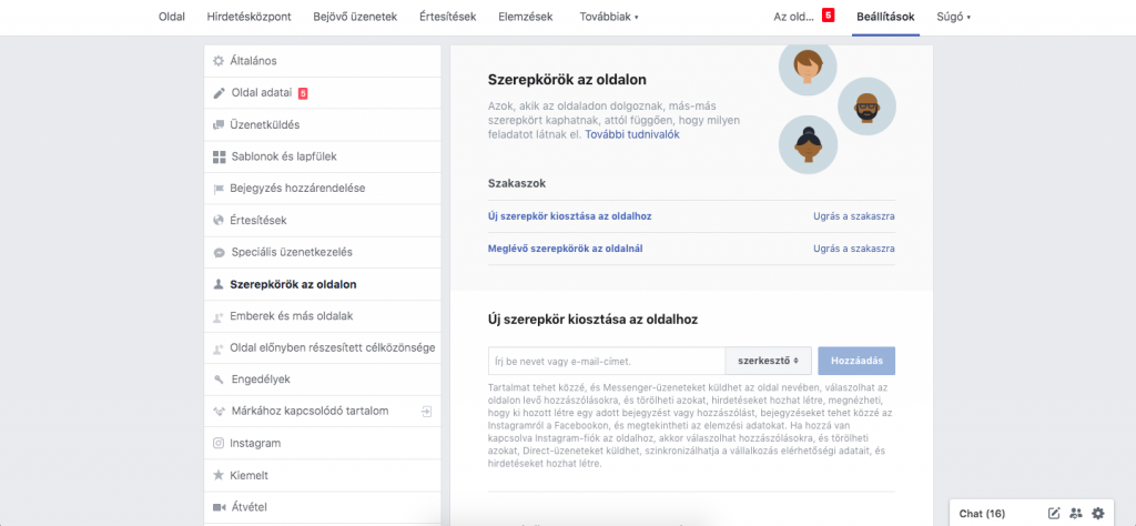 Facebook szerepkörök