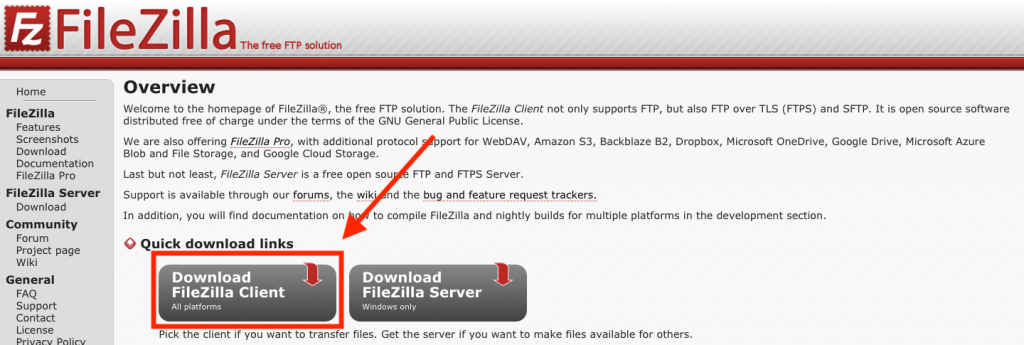 FileZilla FTP-kliens