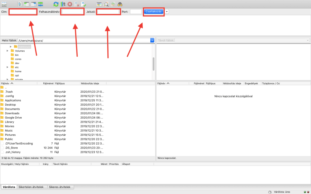 Filezilla felülete