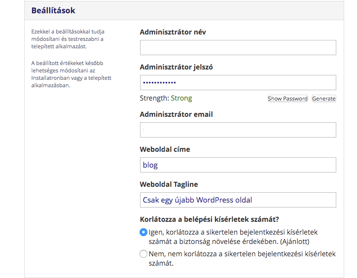 Wordpress beállítások