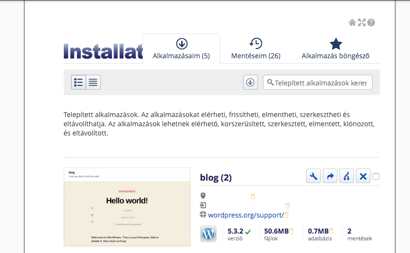 Wordpress telepítés befejezve