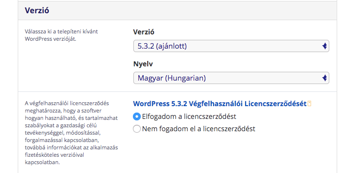 Wordpress verzió
