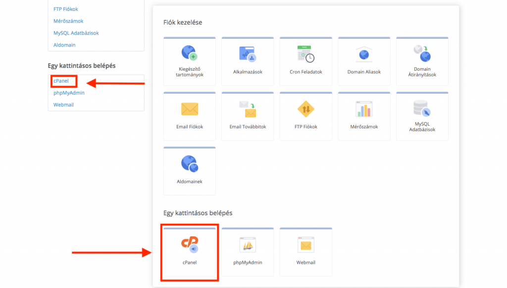 Cpanel belépés