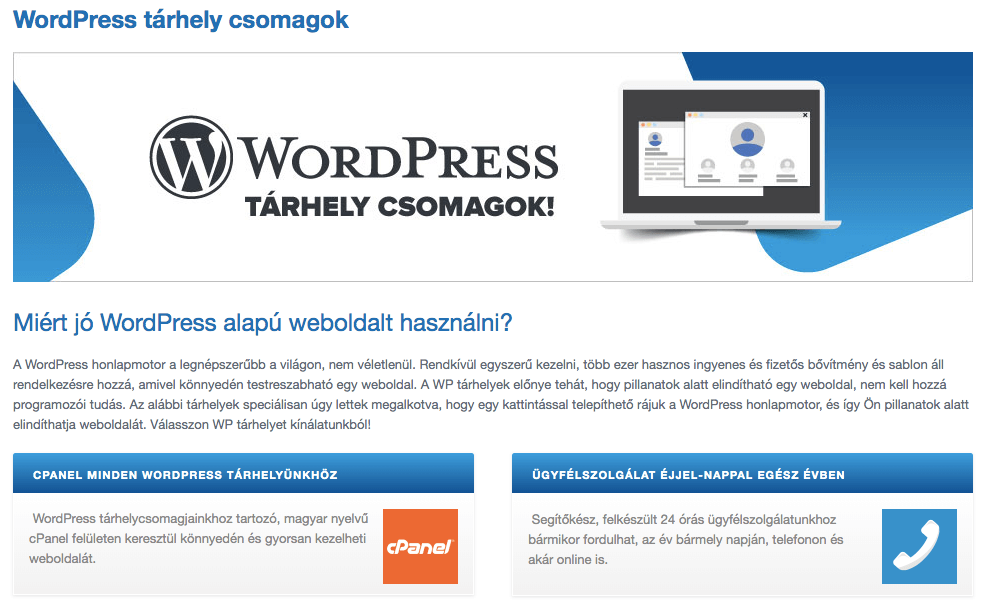 előre telepített WordPress