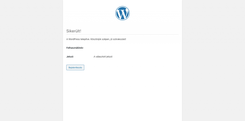 Wordpress telepítés sikeres