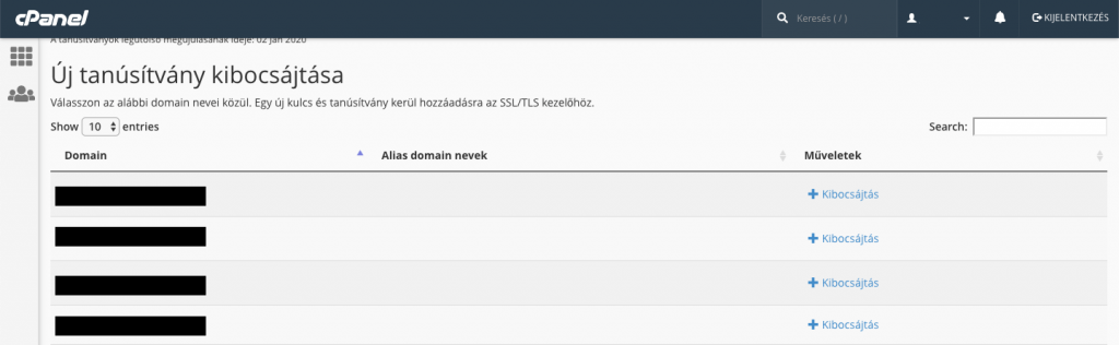 SSL tanúsítvány kibocsájtás