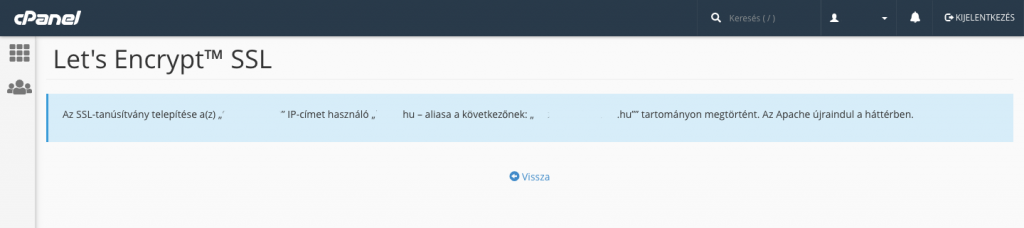 SSL tanúsítvány telepítve