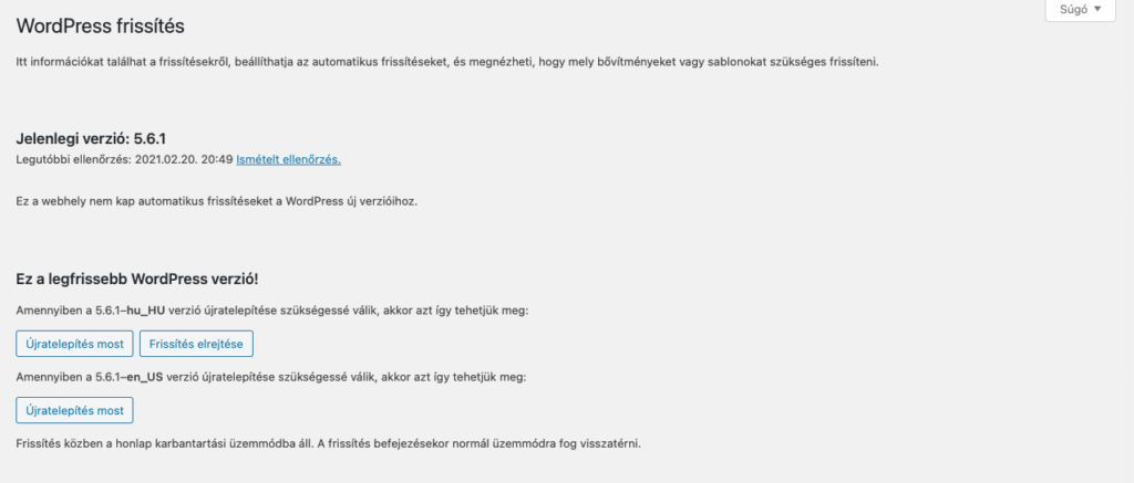 wordpress frissítés