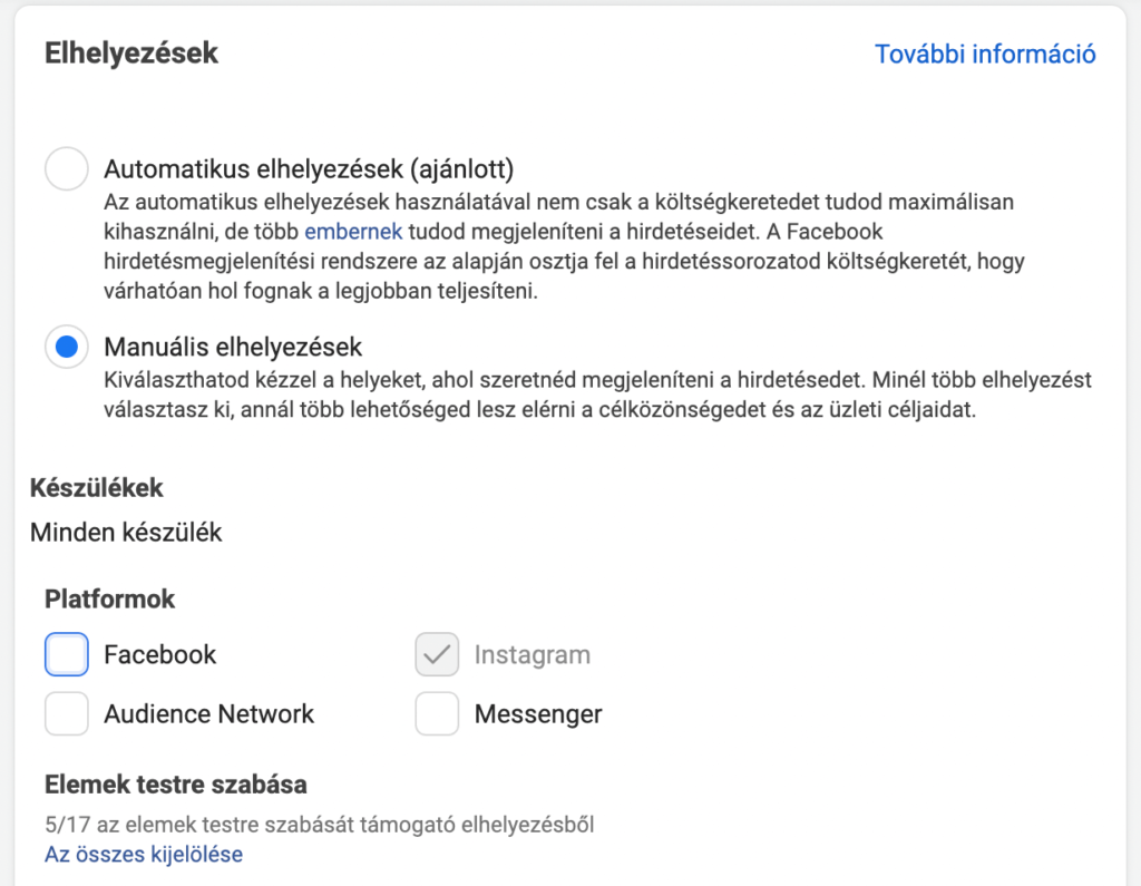 Instagram hirdetés elhelyezések