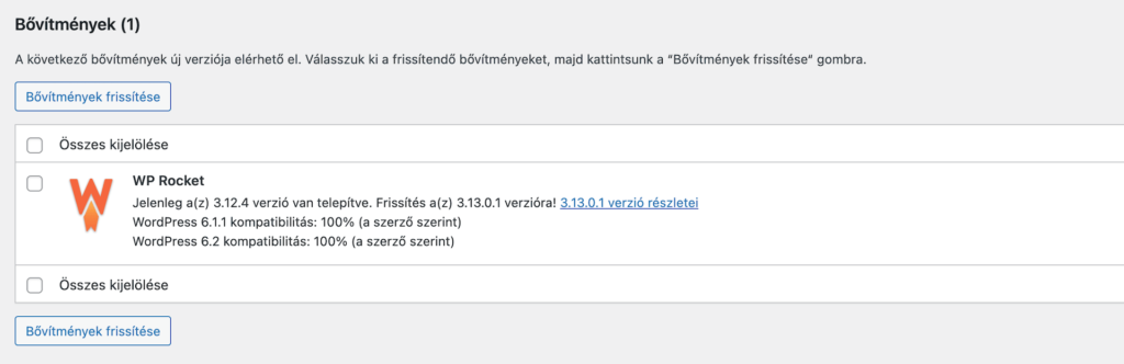 WordPress bővítmény frissítés