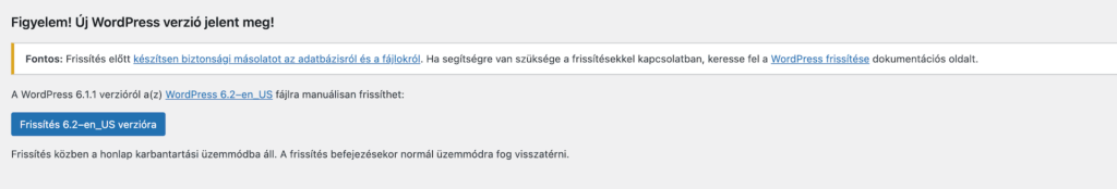 WordPress frissítés